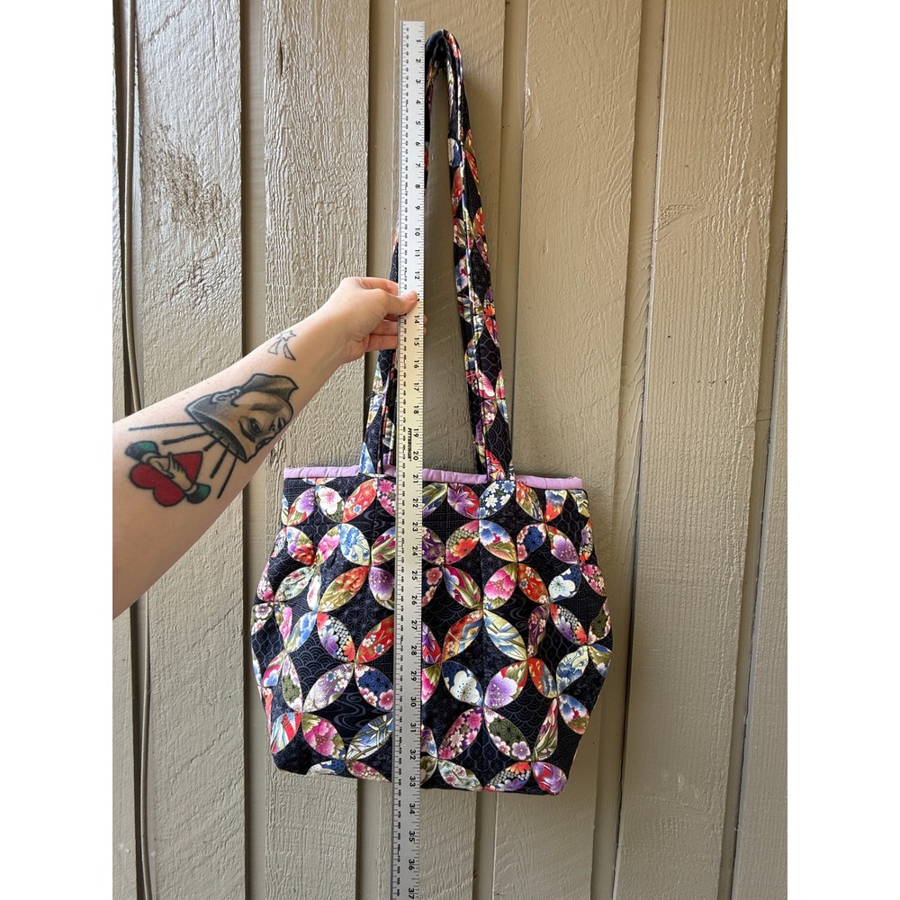 Handmade Quilted Tote Bag Japanese Floral Patchwork Cotton Shoulder Bag Multi - Picture 4 of 6